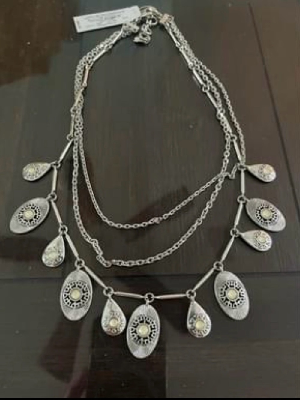 Lucky Brand Silver-Tone Layered Teardrop & Oval Pendant Necklace New